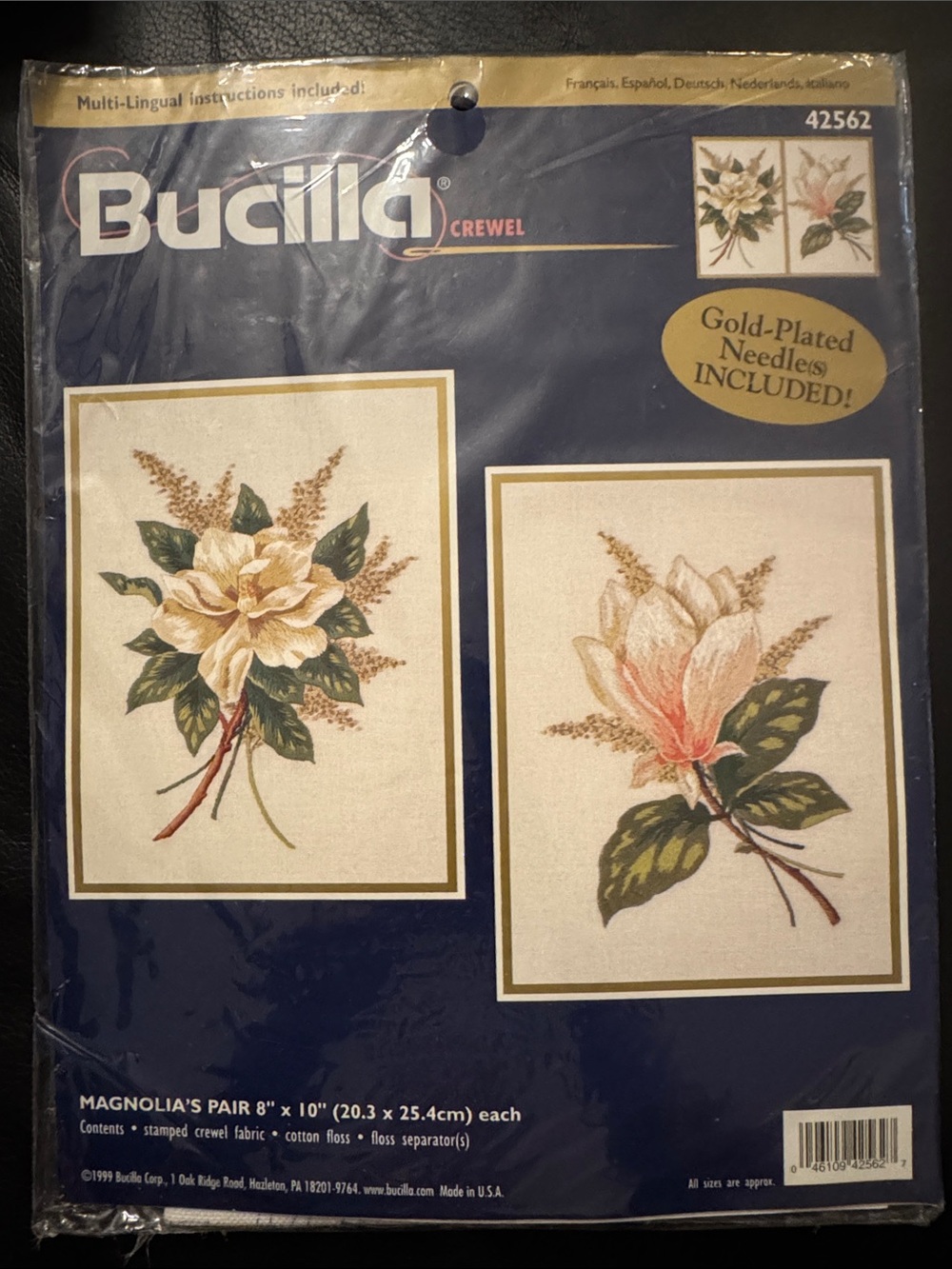 Bucilla Yellow and Pink Magnolia Floral Crewel Pair
